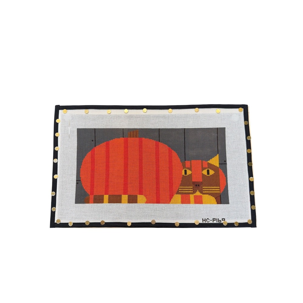Charley Harper "Peepkin"Needlepoint Canvas Cat Pumpkin 15 x 7.5 Hand Painted